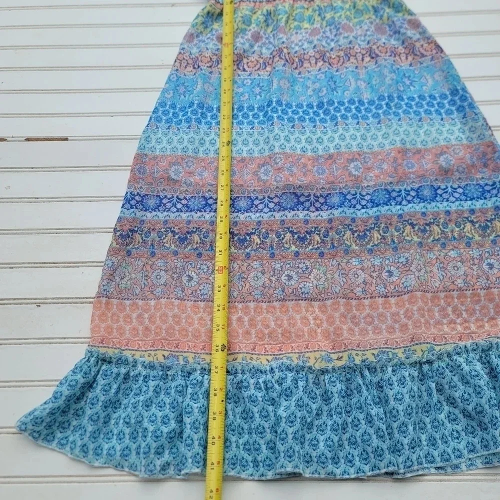 Zunie Girl Paisley Floral Maxi Ruffled Sleeve Long Dress Aqua Blue Peach Pink 12